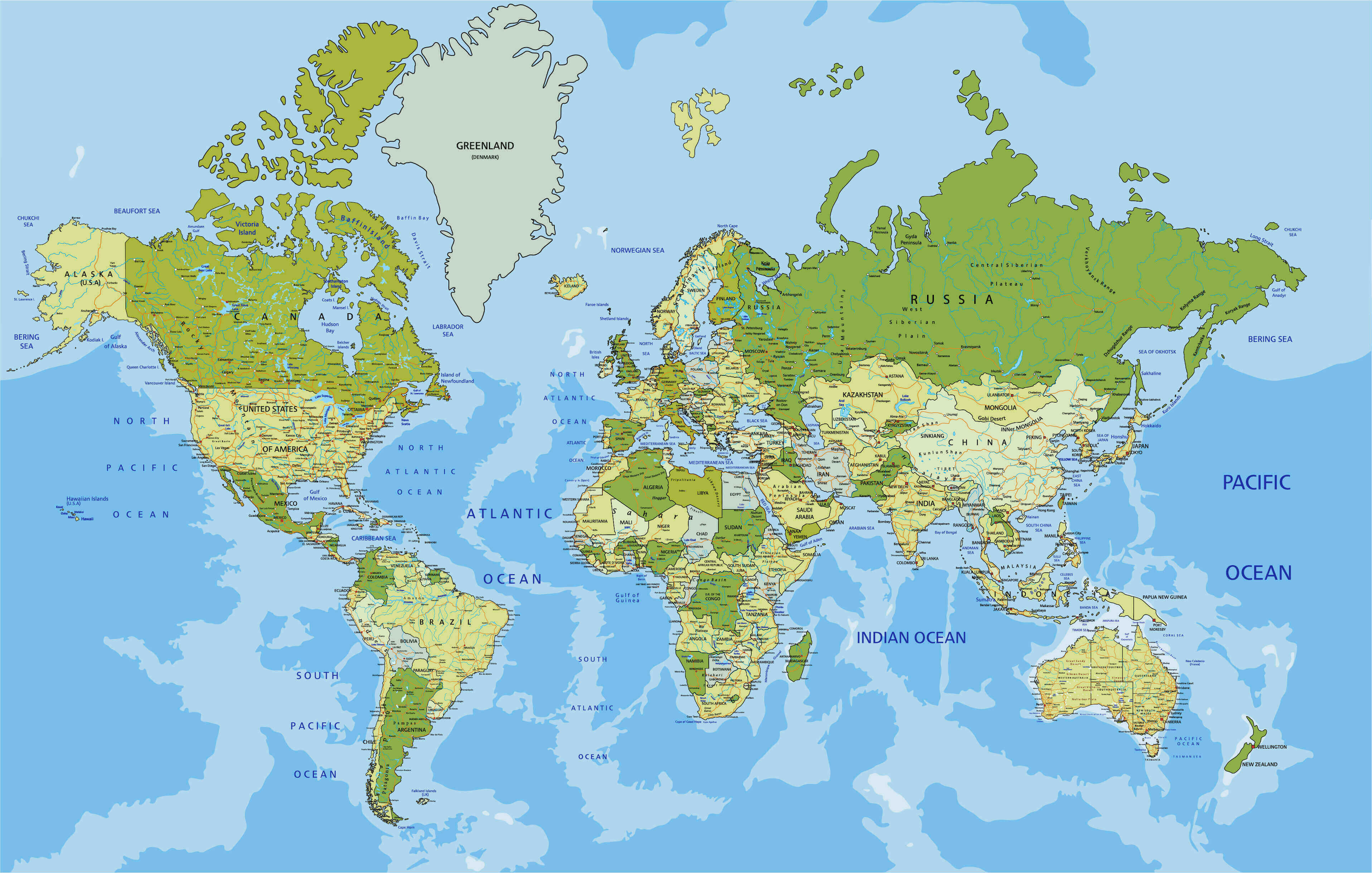 World map with Countries and oceans