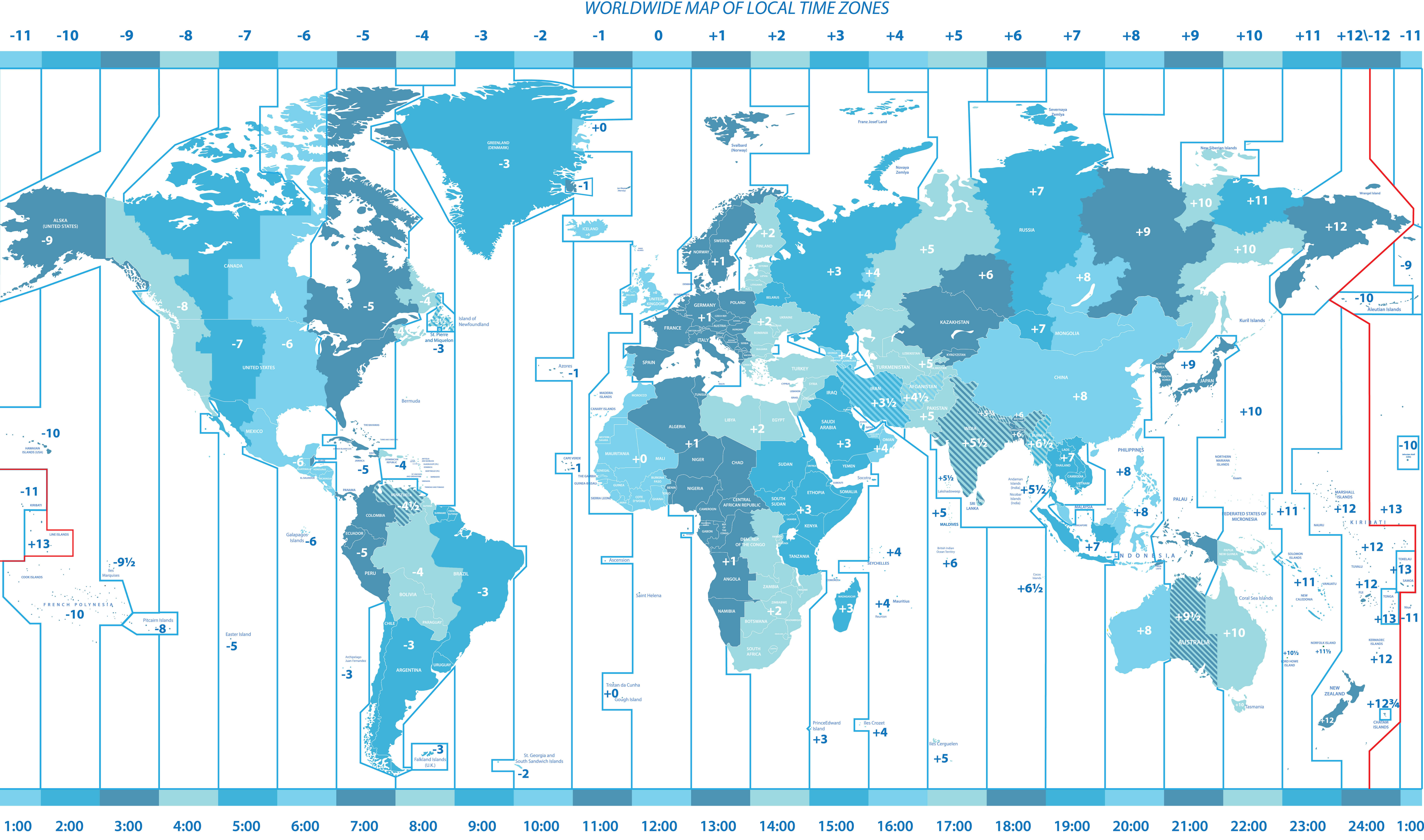 World Political Map 11 Worldwide political map of local time zones