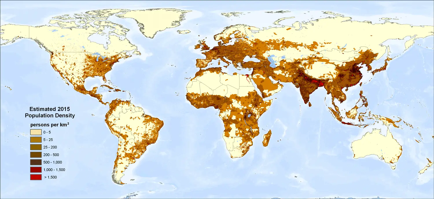 World global Population density map