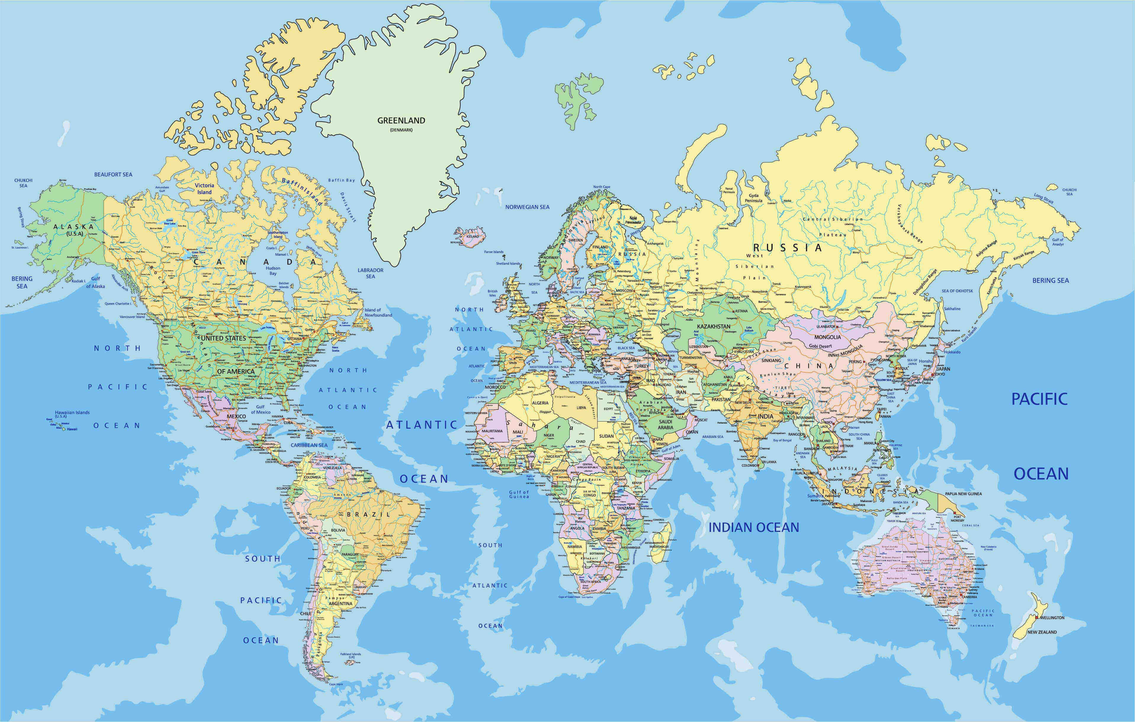 Printable countries map of the World