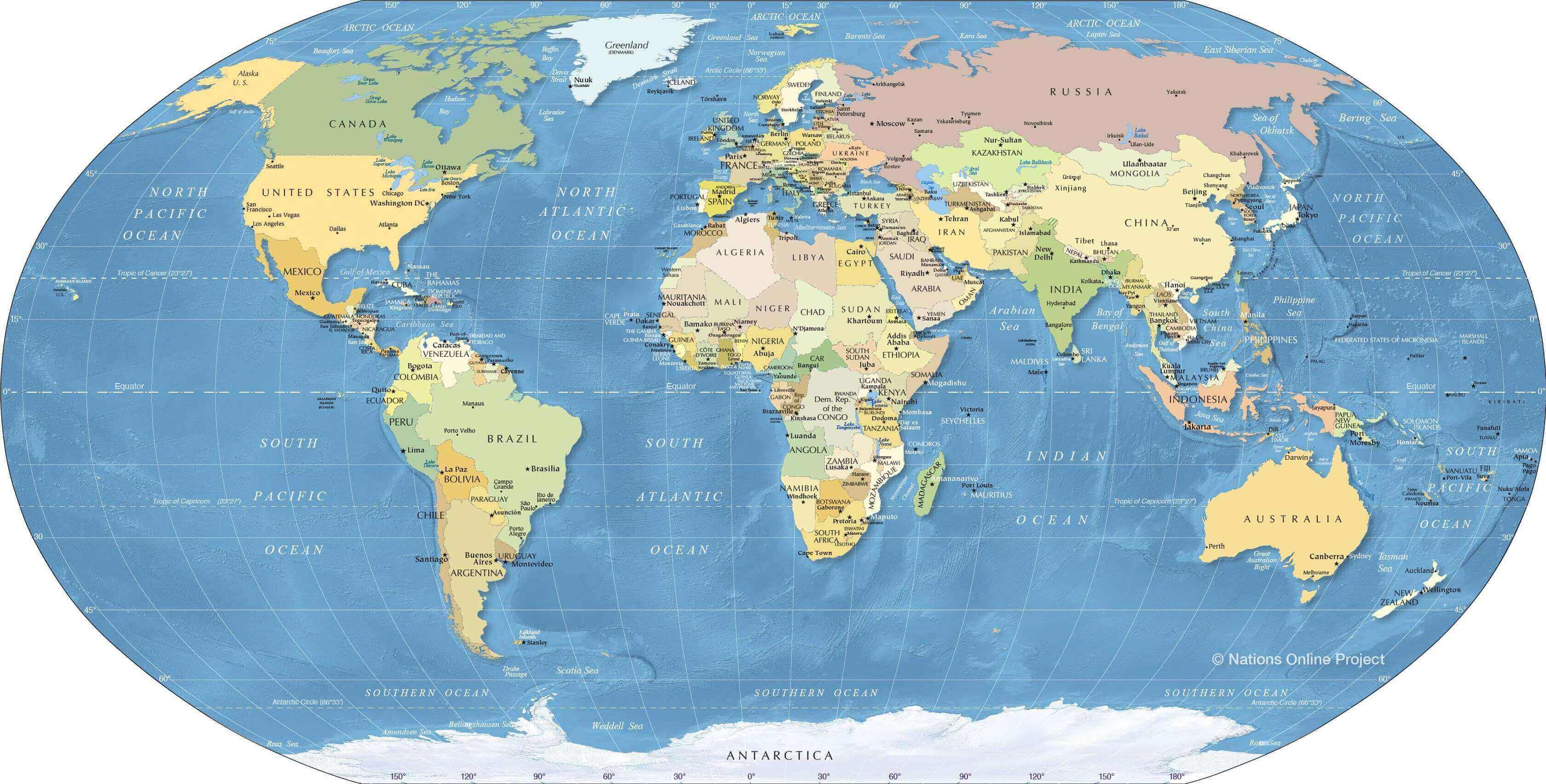 Printable World political map with high resolution