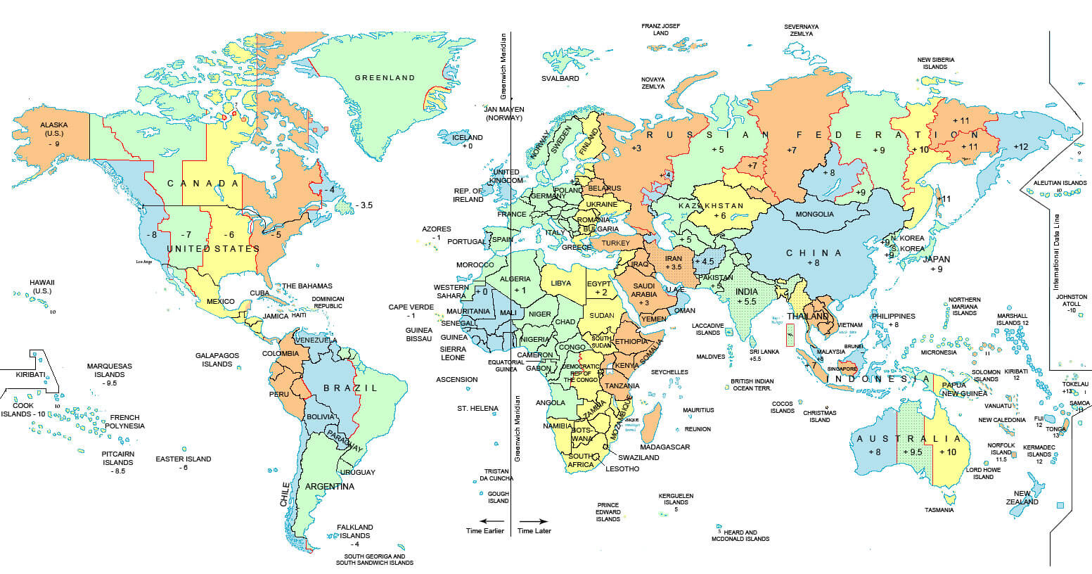 Large World time zone map