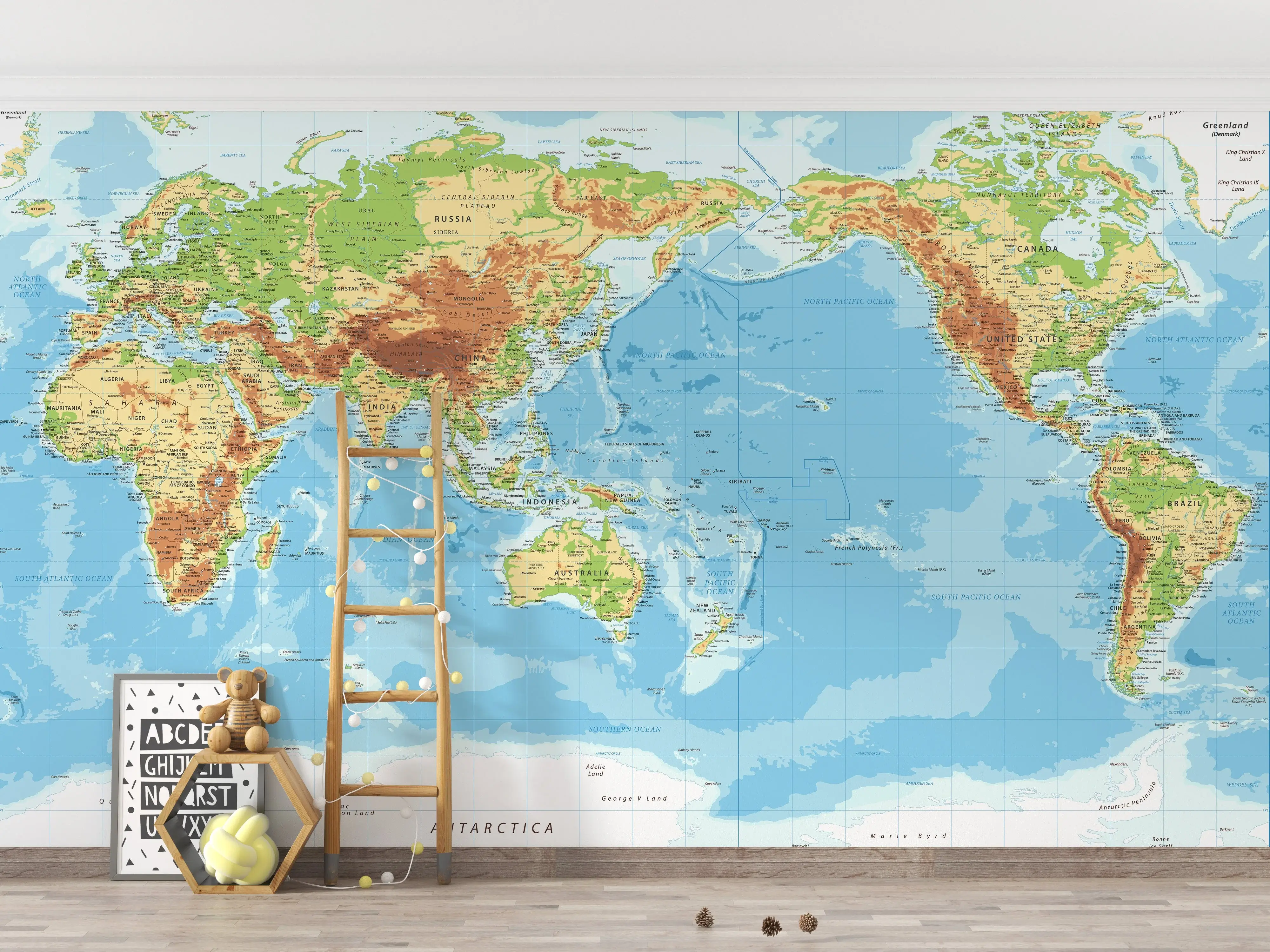World wallpaper map pacific view physical topographic